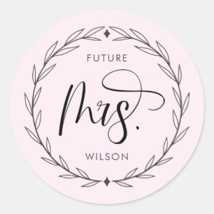 Pegatina Redonda Wreath Future Sra. Typography Bridal Shower