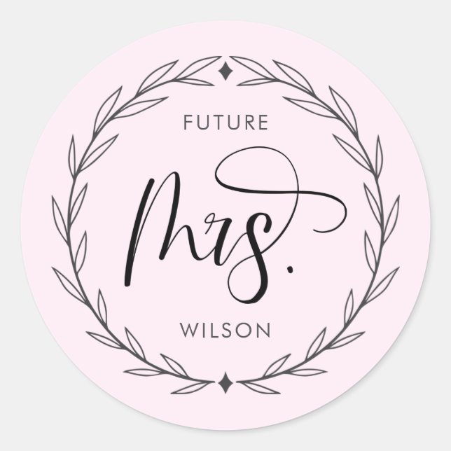 Pegatina Redonda Wreath Future Sra. Typography Bridal Shower (Anverso)