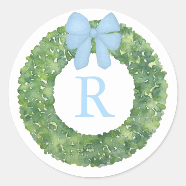 Pegatina Redonda Wreath Monograma Inicial Dentro De La Boxeana Con  (Anverso)