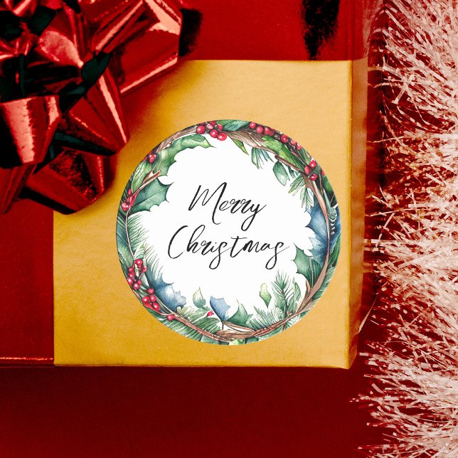 Pegatina Redonda Wreath navidad de Feliz Guión navideño (Subido por el creador)