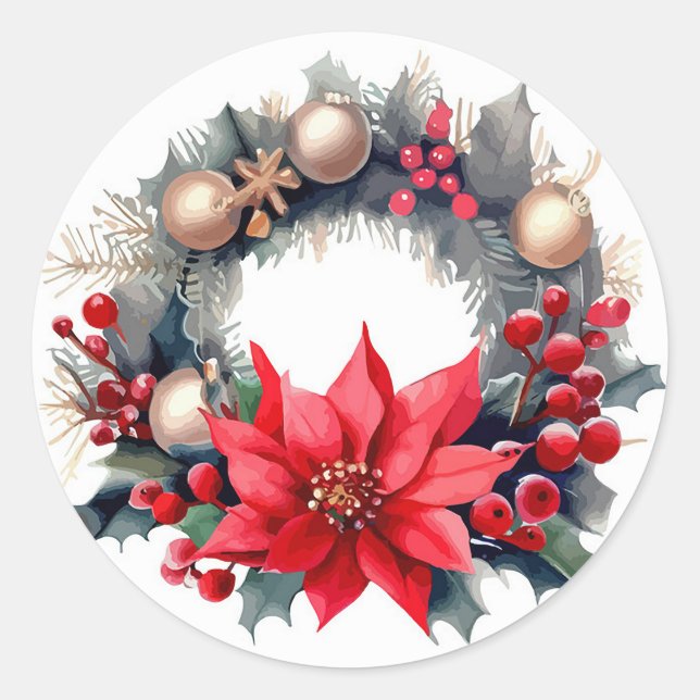 Pegatina Redonda Wreath navidades (Anverso)