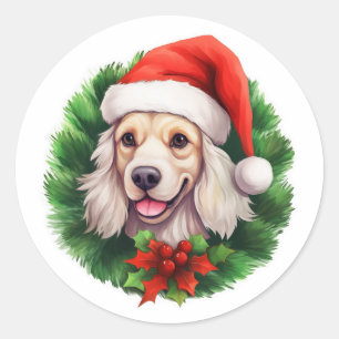 Pegatina Redonda Wreath Navidades de Cocker Spaniel