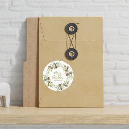 Pegatina Redonda Wreath, Navidades de Pines Florales Verdes