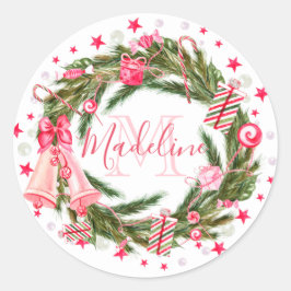Pegatina Redonda Wreath Navidades monogramas