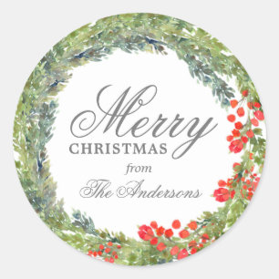 Pegatina Redonda Wreath navideña personalizada