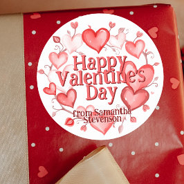 Pegatina Redonda Wreath of Watercolor Hearts El día de San Valentín