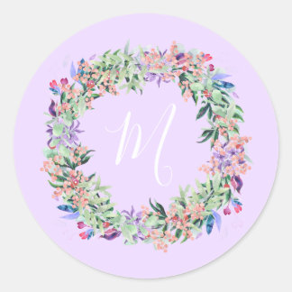 Pegatina Redonda Wreath Pastel - Púrpura claro