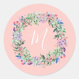 Pegatina Redonda Wreath pastoral - rosa claro