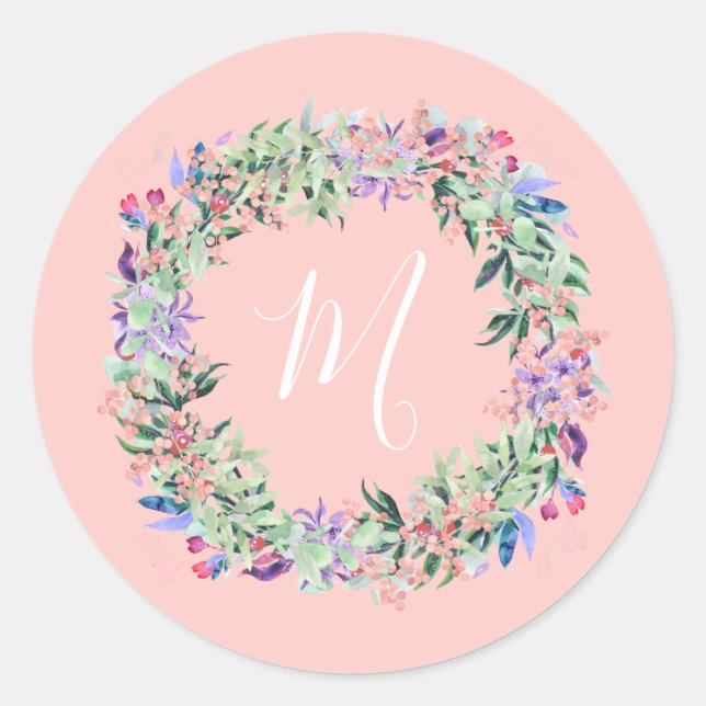 Pegatina Redonda Wreath pastoral - rosa claro (Anverso)