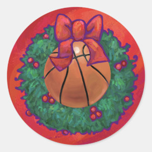 Pegatina Redonda Wreath sobre el baloncesto dentro de los Navidades