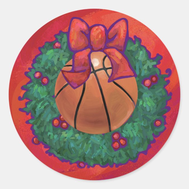 Pegatina Redonda Wreath sobre el baloncesto dentro de los Navidades (Anverso)