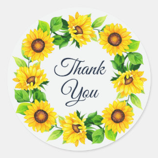 Pegatina Redonda Wreath Sunflower Gracias White