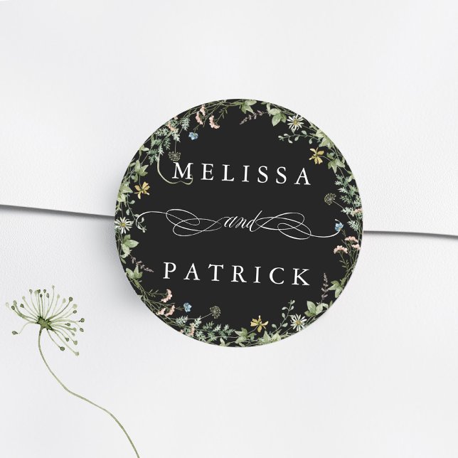 Pegatina Redonda Wreath Wreath Elegant Wedding Black (Subido por el creador)