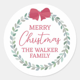 Pegatina Redonda Wreath Wreath Merry Christmas