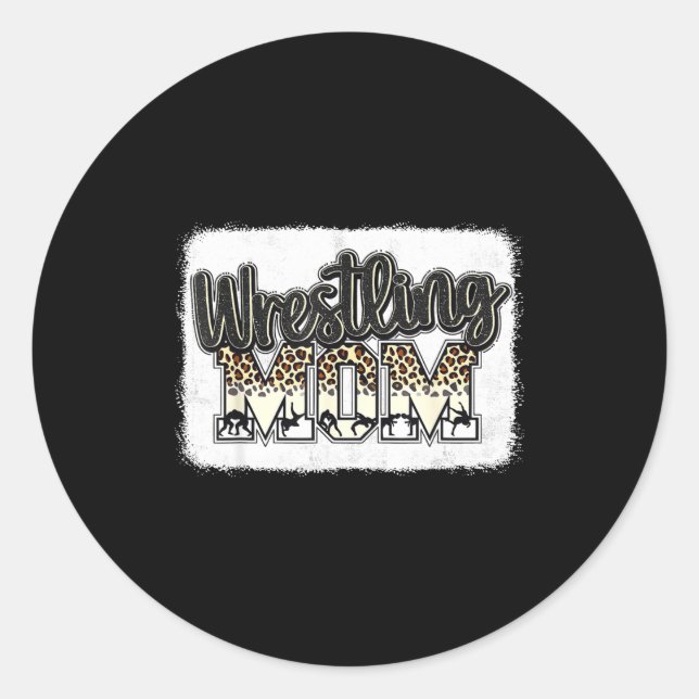 Pegatina Redonda Wrestling Mom Leopard Mother Mama Wrestl Wrestler  (Anverso)