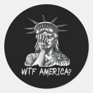 Pegatina Redonda Wtf America_ Anti-Trump Político Y Democracia