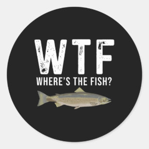 Pegatina Redonda Wtf ¿Dónde están los regalos divertidos de pesca d