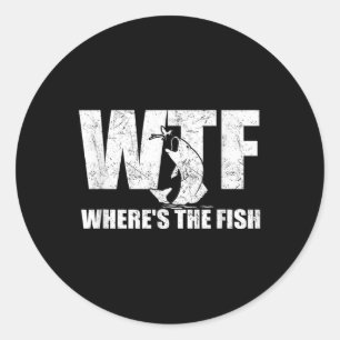 Pegatina Redonda Wtf Wheres The Fish Mens Divertidos Regalos De Pes
