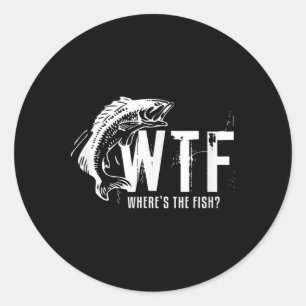 Pegatina Redonda Wtf Wheres The Fish Mens Funny Pescando