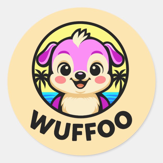 Pegatina Redonda Wuffoo Adventures Cute Kawaii Puppy animation  (Anverso)