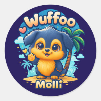 Pegatina Redonda Wuffoo Molli Cachorrita Linda Kawaii Isla Tropical