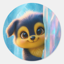 Pegatina Redonda Wuffoo Molli Cute Kawaii Puppy Ice cave