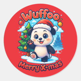Pegatina Redonda Wuffoo Poppi Feliz Navidad Kawaii 3D Fiesta