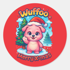 Pegatina Redonda Wuffoo Shelly Feliz Navidad Kawaii 3D Navideño