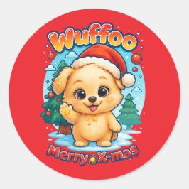 Pegatina Redonda Wuffoo Starssie Feliz Navidad Kawaii 3D Fiesta