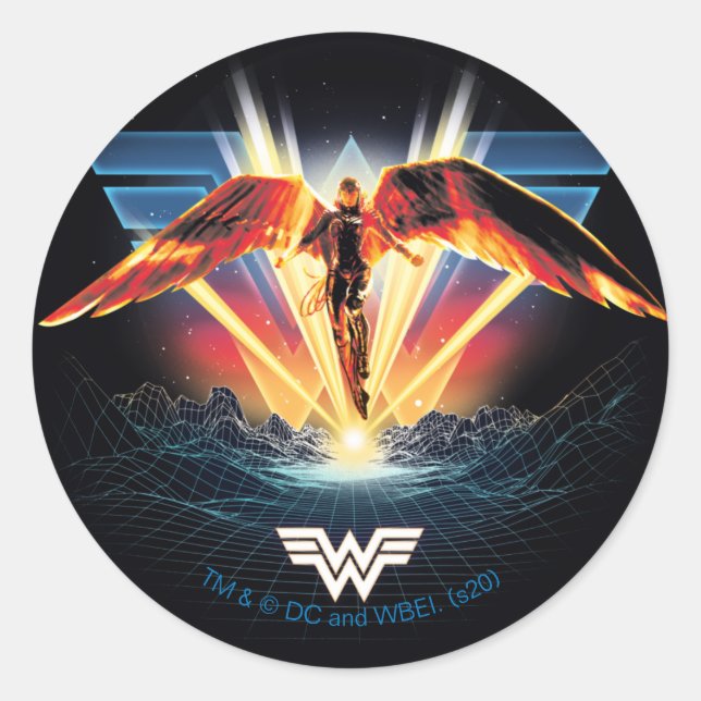 Pegatina Redonda WW84 | 80's Retrowave Wonder Woman Graphic (Anverso)