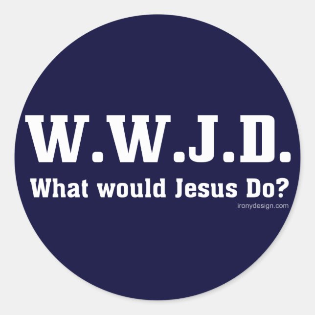 Pegatina Redonda ¿WWJD? ¿Qué Haría Jesús? (Anverso)
