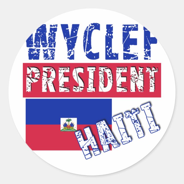 Pegatina Redonda WYCLEF Presidente Haití camisetas, tazas, botones (Anverso)