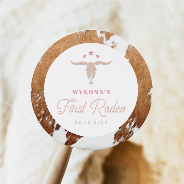 Pegatina Redonda WYNONA Cowgirl Rosa Primera fiesta de cumpleaños d (Subido por el creador)