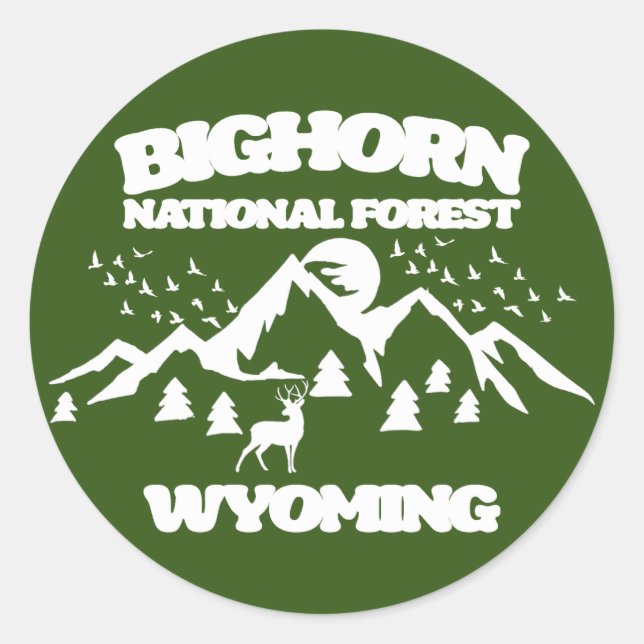 Pegatina Redonda Wyoming, Bosque Nacional Bighorn (Anverso)