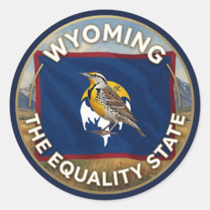 Pegatina Redonda 🐦 Wyoming Estado de la Igualdad Ave Patrimonio