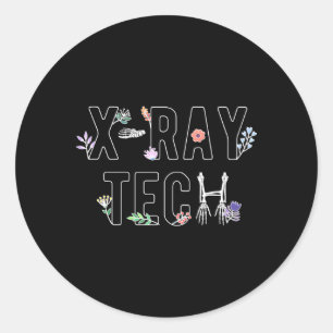 Pegatina Redonda X-Ray Tech Flores Tecnólogo De Rayos X Xray Tech