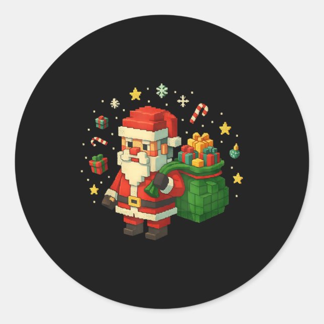 Pegatina Redonda Xel Santa Claus With Retro Gamer Christmas  (Anverso)