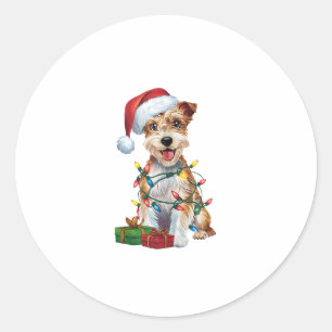 Pegatina Redonda Xmas alumbrando Navidades de perro de Santa Silky 
