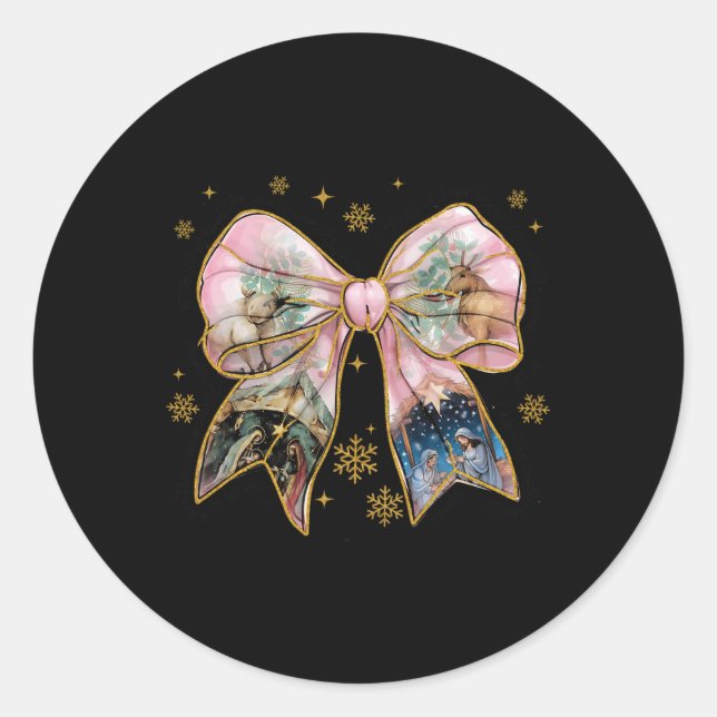 Pegatina Redonda Xmas Coquette Bow Jesus Christian Bible Verse Nati (Anverso)