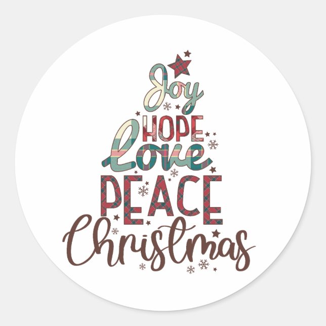 Pegatina Redonda Xmas Gift Joy Love Peace Navidades (Anverso)