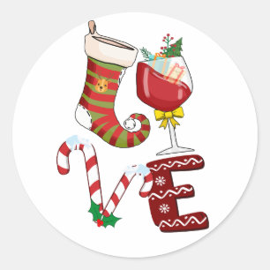 Pegatina Redonda Xmas Gift Love Wine Christmas