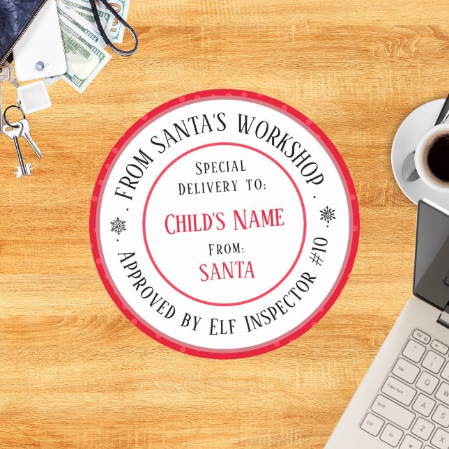 Pegatina Redonda Xmas Gift Santa Taller Nombre personalizado (Subido por el creador)
