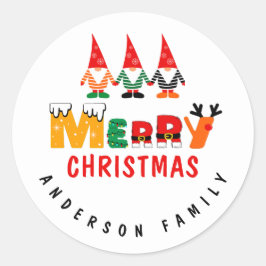 Pegatina Redonda Xmas Gnomes Whimsical Fonds Feliz Navidad