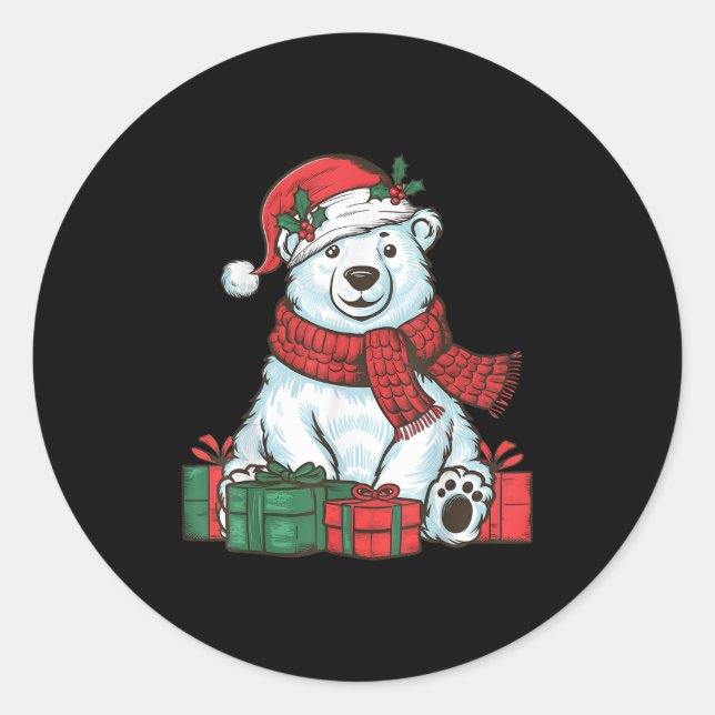 Pegatina Redonda Xmas Holiday Santa Hat Lar Bear Christmas  (Anverso)