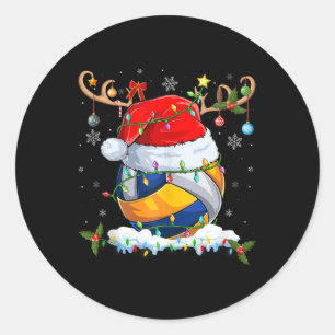 Pegatina Redonda Xmas Iluminando reno Santa Hat Voleibol Cristo