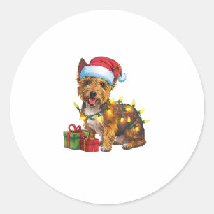 Pegatina Redonda Xmas Iluminando Santa Hat Cairn Terrier Dog Christ