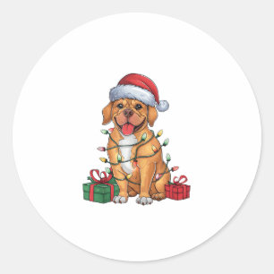 Pegatina Redonda Xmas Iluminando Santa Hat Dogue De Bordeaux Perro