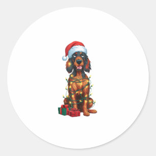 Pegatina Redonda Xmas Iluminando Santa Hat Gordon Setter Dog Christ