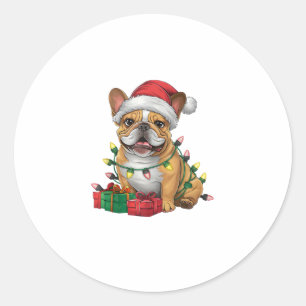 Pegatina Redonda Xmas Iluminando Santa Hat Navidades de Bulldog en