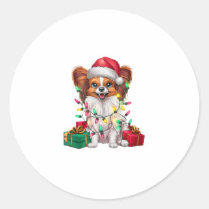 Pegatina Redonda Xmas Iluminando Santa Hat Papillon Dog Navidades
